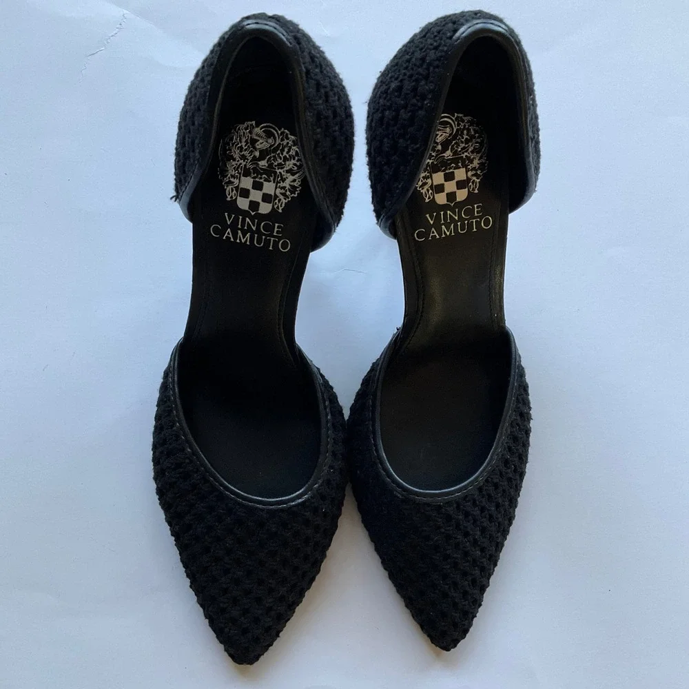 Vince Camuto Alandry Black Woven Textured D'Orsay Pointed Toe Stiletto Pumps 7.5